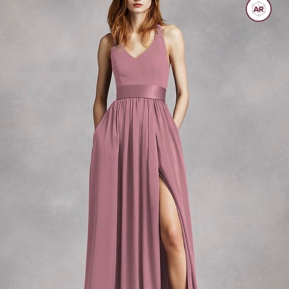 Vera Wang V-neck halter gown with slit